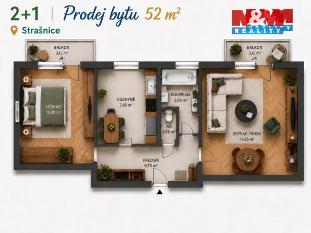 Prodej bytu 2+1, Praha - Strašnice, Královická, 52 m2