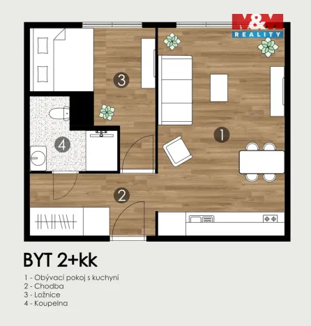 Pronájem bytu 2+kk, Ostrava - Výškovice, Výškovická, 39 m2