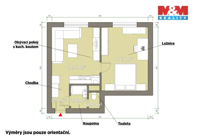 Pronájem bytu 1+1, Plzeň - Skvrňany, Křimická, 36 m2