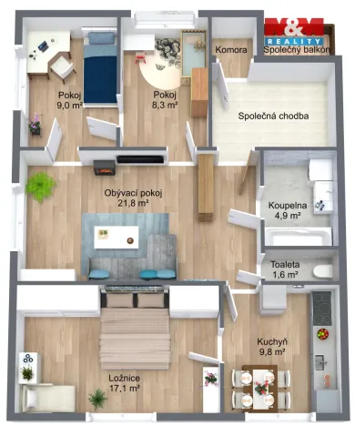 Prodej bytu 4+1, Větrušice, Jižní, 74 m2
