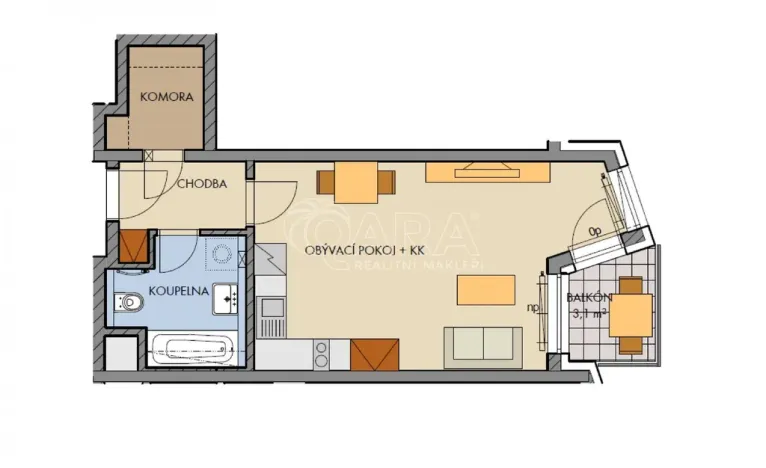 Pronájem bytu 1+kk, Praha - Stodůlky, Klementova, 40 m2
