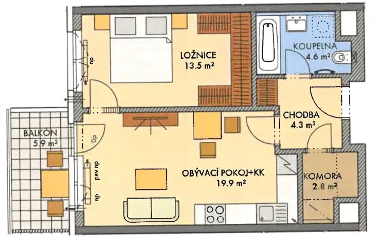 Prodej bytu 2+kk, Praha - Třebonice, Thomasova, 53 m2