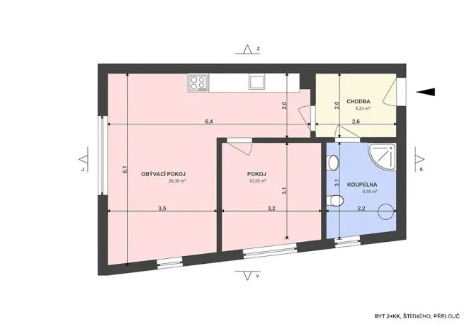 Pronájem bytu 2+kk, Přelouč, Štítného, 49 m2