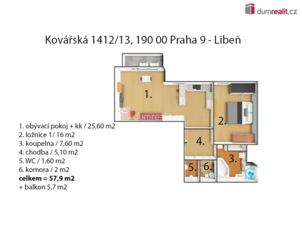 Pronájem bytu 2+kk, Praha - Libeň, Kovářská, 64 m2