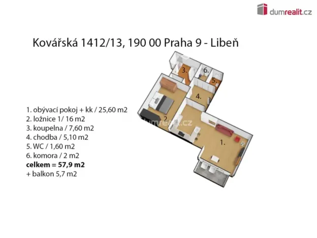 Pronájem bytu 2+kk, Praha - Libeň, Kovářská, 64 m2