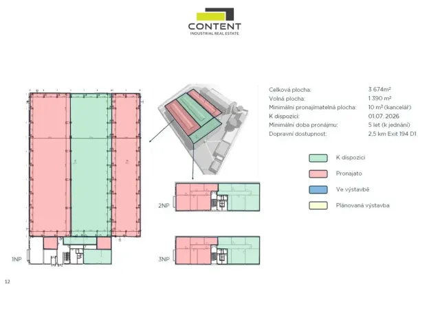 Pronájem skladu, Modřice, Brněnská, 1390 m2