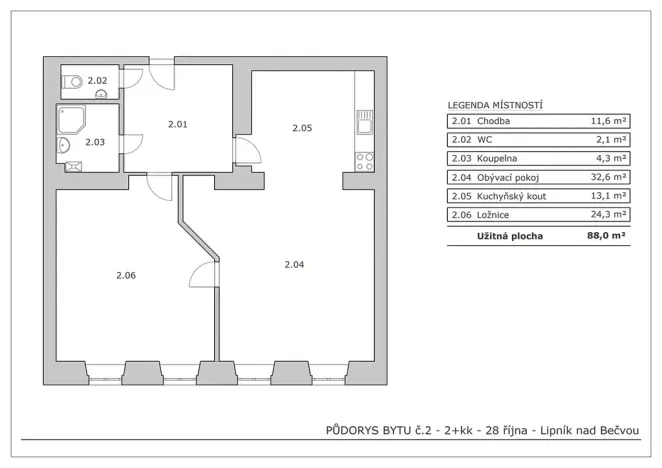 Pronájem bytu 2+kk, Lipník nad Bečvou, 28. října, 88 m2