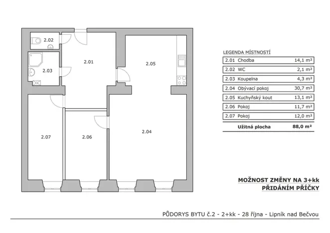 Pronájem bytu 2+kk, Lipník nad Bečvou, 28. října, 88 m2