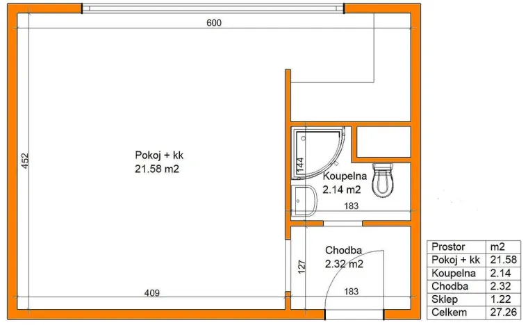 Pronájem bytu 1+kk, Pardubice - Polabiny, Kosmonautů, 27 m2