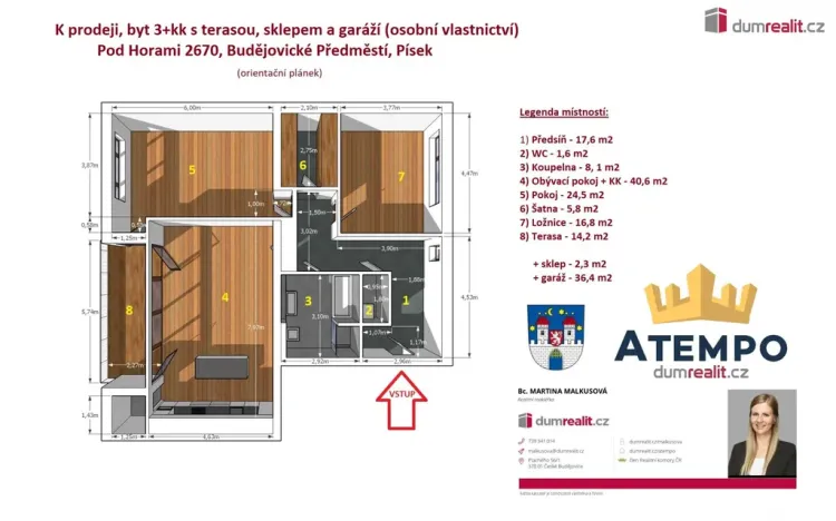 Prodej bytu 3+kk, Písek - Budějovické Předměstí, Pod Horami, 166 m2