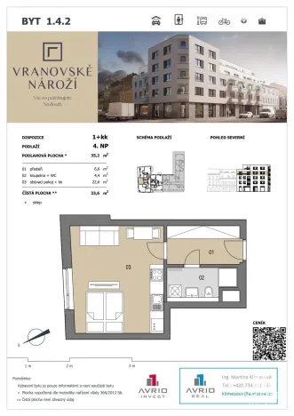 Prodej bytu 1+kk, Brno - Husovice, Vranovská, 33 m2