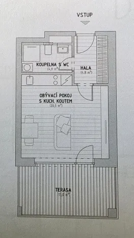 Pronájem bytu 1+kk, Praha - Kbely, Plzákova, 30 m2