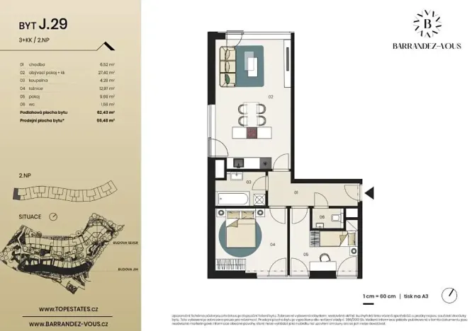 Prodej bytu 3+kk, Praha - Hlubočepy, Dostalové, 66 m2