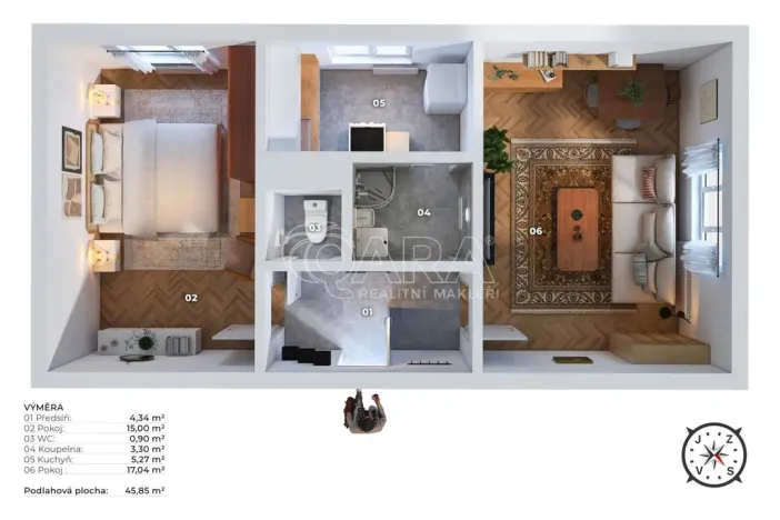 Pronájem bytu 2+1, Praha - Strašnice, Krupská, 46 m2