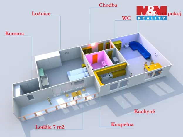Pronájem bytu 2+kk, Pardubice - Polabiny, Grusova, 53 m2