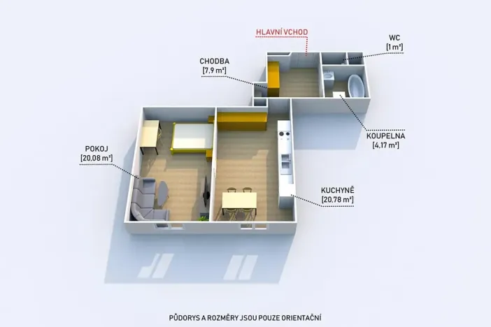 Pronájem bytu 2+kk, Plzeň, Vrchlického, 54 m2