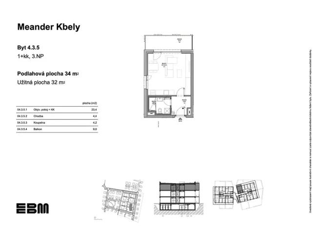 Prodej bytu 1+kk, Praha - Kbely, K Vinoři, 34 m2