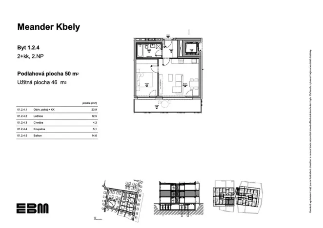 Prodej bytu 2+kk, Praha - Kbely, K Vinoři, 50 m2