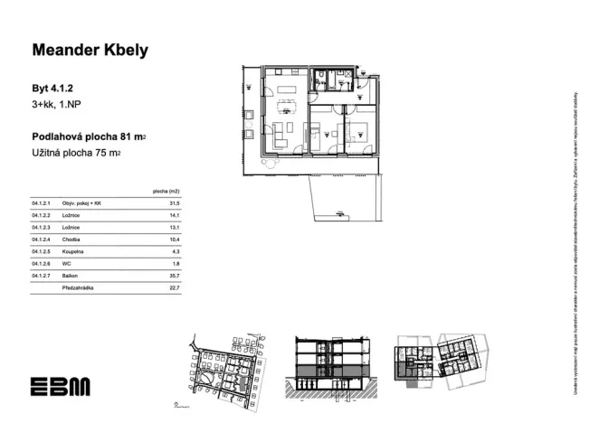 Prodej bytu 3+kk, Praha - Kbely, K Vinoři, 81 m2