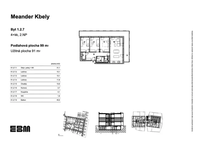 Prodej bytu 4+kk, Praha - Kbely, K Vinoři, 99 m2