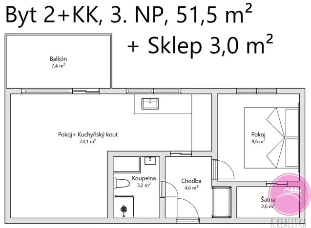Pronájem bytu 2+kk, Olomouc, Topolová, 47 m2