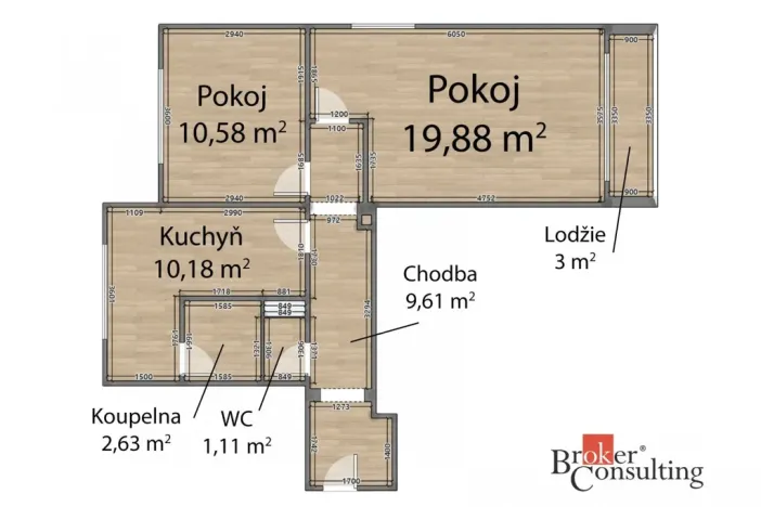 Pronájem bytu 2+1, Plzeň - Lobzy, Ke Kukačce, 54 m2