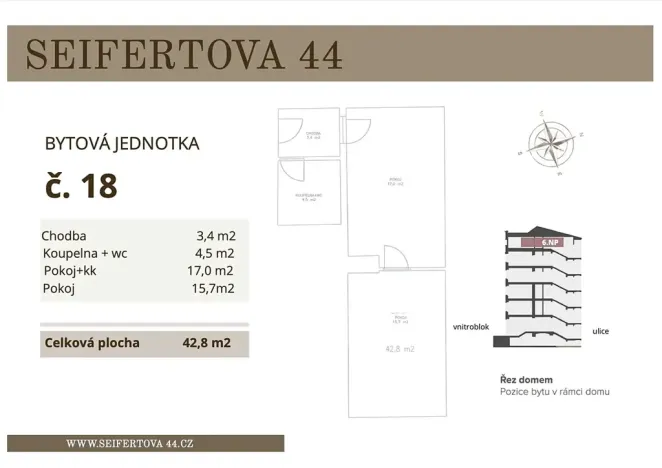 Prodej bytu 2+kk, Praha - Žižkov, Seifertova, 42 m2