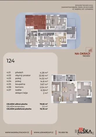Prodej bytu 3+kk, Tachov, Sokolovská, 72 m2