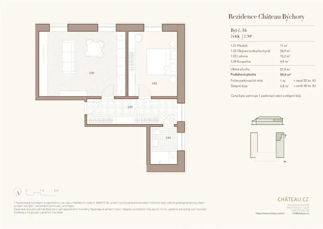 Prodej bytu 2+kk, Býchory, 58 m2