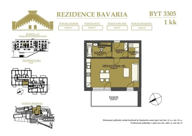 Pronájem bytu 1+kk, Brno, Kleštínek, 40 m2