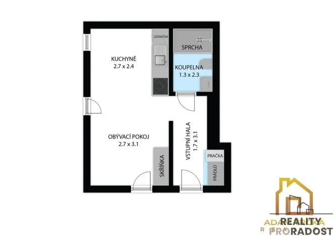 Pronájem bytu 1+kk, Brno - Obřany, Hradiska, 25 m2