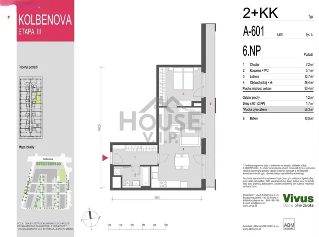 Prodej bytu 2+kk, Praha - Vysočany, Kolbenova, 56 m2