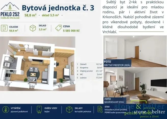 Prodej bytu 1+kk, Vrchlabí, Peklo, 27 m2