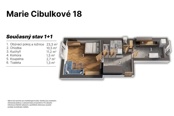 Prodej bytu 1+1, Praha, Marie Cibulkové, 53 m2