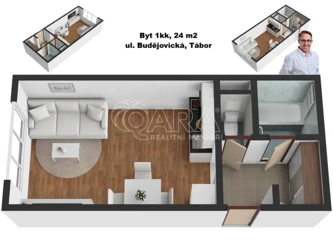 Prodej bytu 1+kk, Tábor, Budějovická, 24 m2