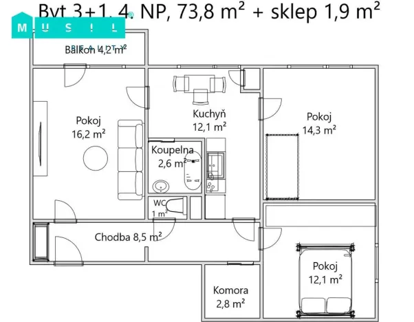 Pronájem bytu 3+1, Olomouc - Nová Ulice, Jílová, 74 m2