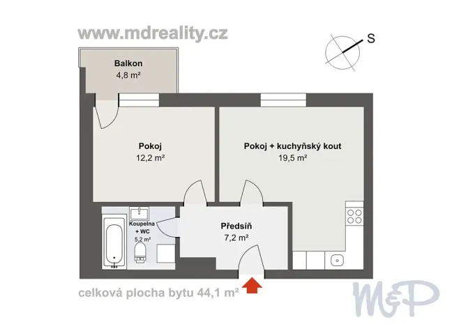 Pronájem bytu 2+kk, Jihlava, Vrchlického, 44 m2