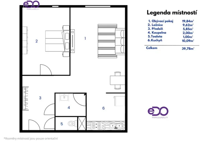 Pronájem bytu 2+kk, Praha, Dürerova, 39 m2