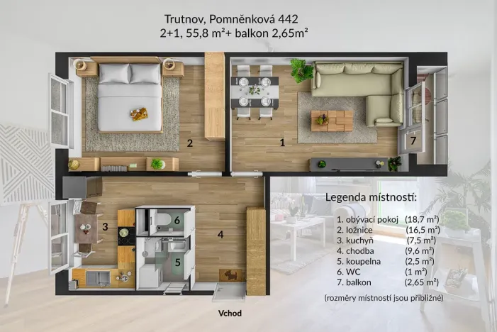 Pronájem bytu 2+1, Trutnov - Horní Staré Město, Pomněnková, 55 m2