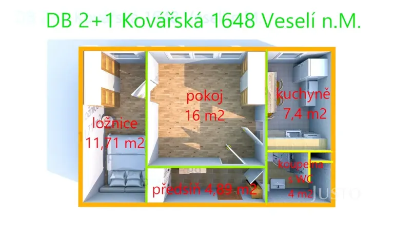 Prodej bytu 2+1, Veselí nad Moravou, Kovářská, 43 m2