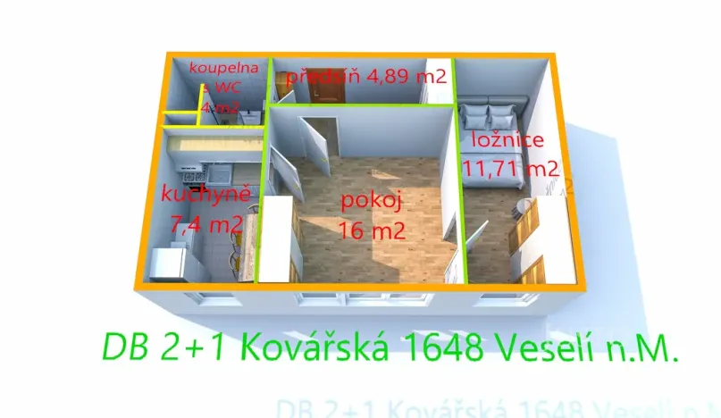 Prodej bytu 2+1, Veselí nad Moravou, Kovářská, 43 m2