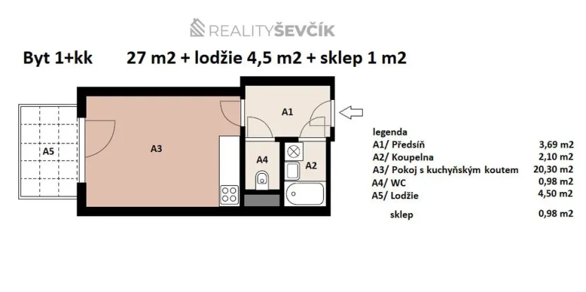 Prodej bytu 1+kk, České Budějovice - České Budějovice 2, Dlouhá, 27 m2