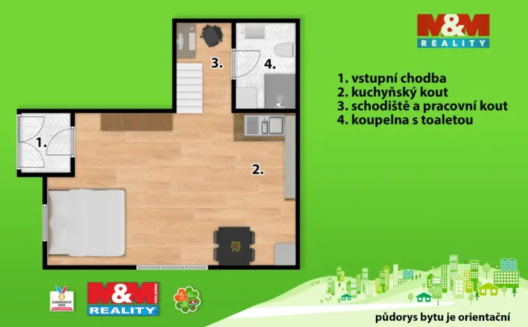 Pronájem bytu 1+kk, Holice, Husova, 38 m2