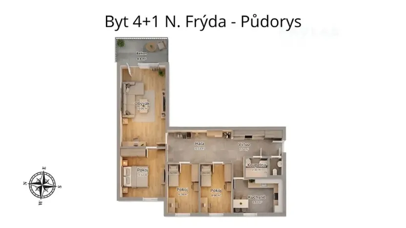 Prodej bytu 4+1, České Budějovice, N. Frýda, 87 m2