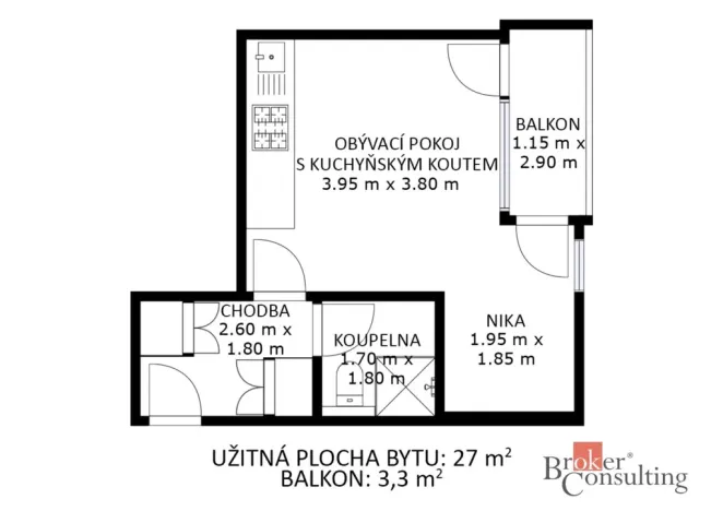 Pronájem bytu 1+kk, Brno - Jundrov, Veslařská, 27 m2