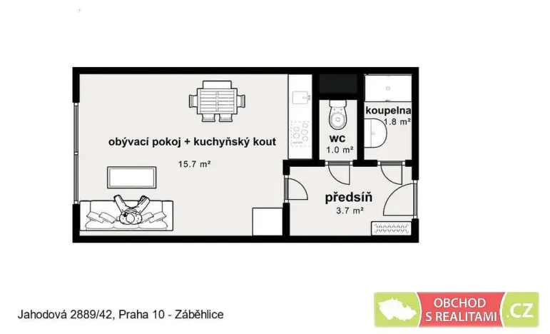 Pronájem bytu 1+kk, Praha - Záběhlice, Jahodová, 25 m2