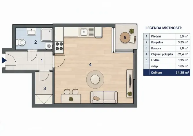 Prodej bytu 1+kk, Praha - Kbely, Pod Nouzovem, 34 m2