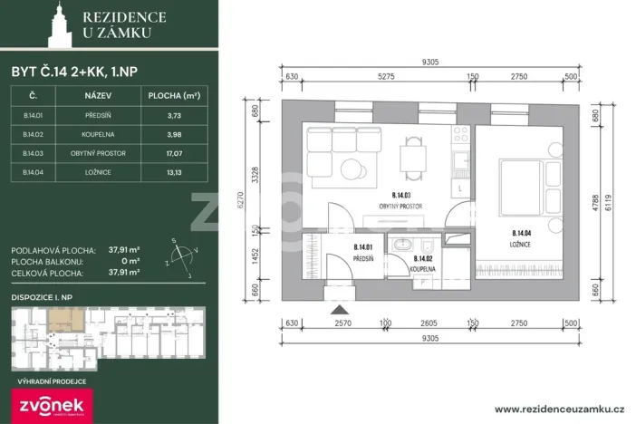 Prodej bytu 2+kk, Vsetín, Horní náměstí, 38 m2