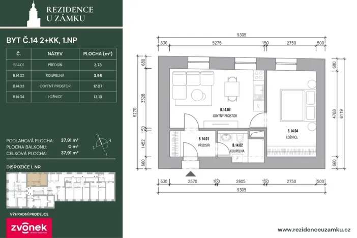 Prodej bytu 2+kk, Vsetín, Horní náměstí, 38 m2