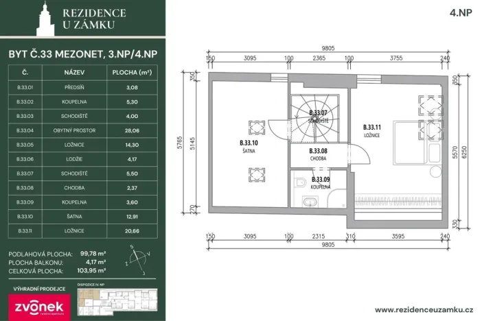 Prodej atypického bytu, Vsetín, Horní náměstí, 103 m2